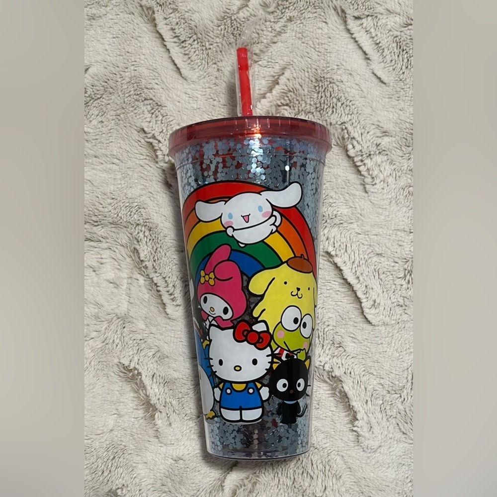 Hello Kitty x Friends Sanrio Rainbow Glitter Tumbler with Red Lid